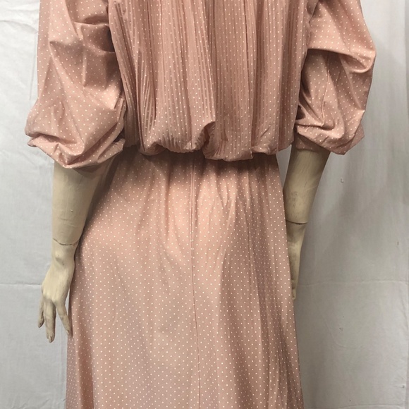 VTG 70s TROLLEY CAR Blush Pleated Bodice Button 3/4" Sleeve Secretary Dress L - Picture 8 of 13